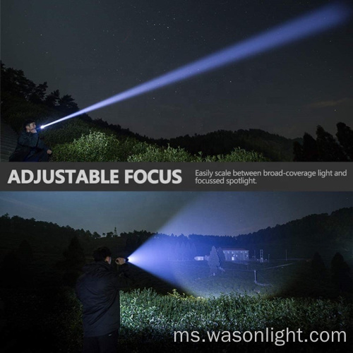 2000 Lumens USB Memburu boleh dicas semula Waterproof XHP70 Zoomable High Light Beam LED Lampu suluh Torus dengan Paparan Status Kuasa